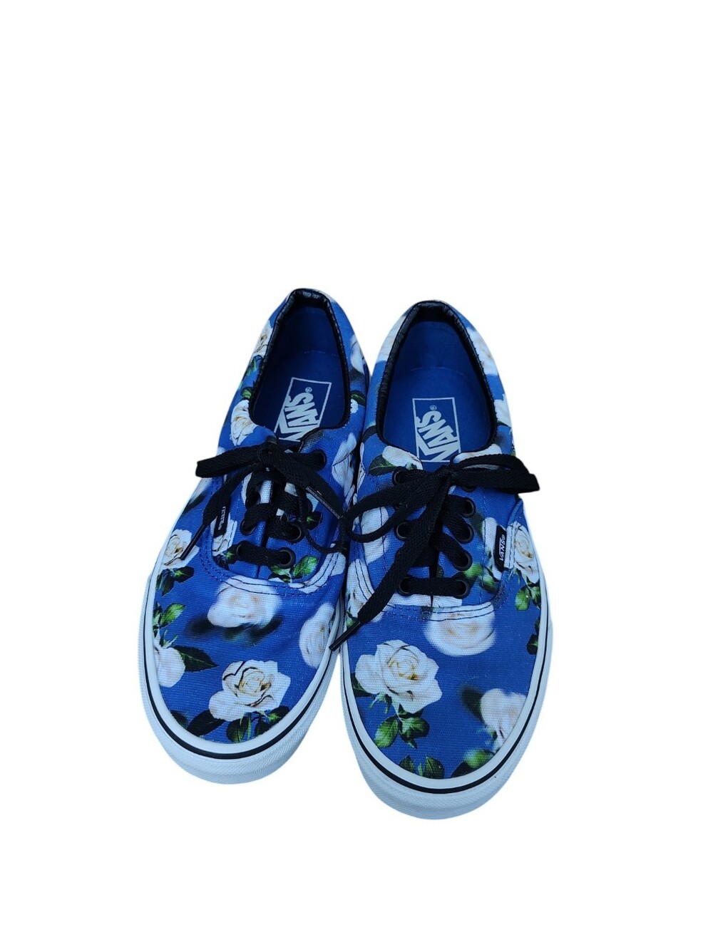 Vans Blue Canvas White Rose Print Low-Top Sneakers - Picture 2 of 6